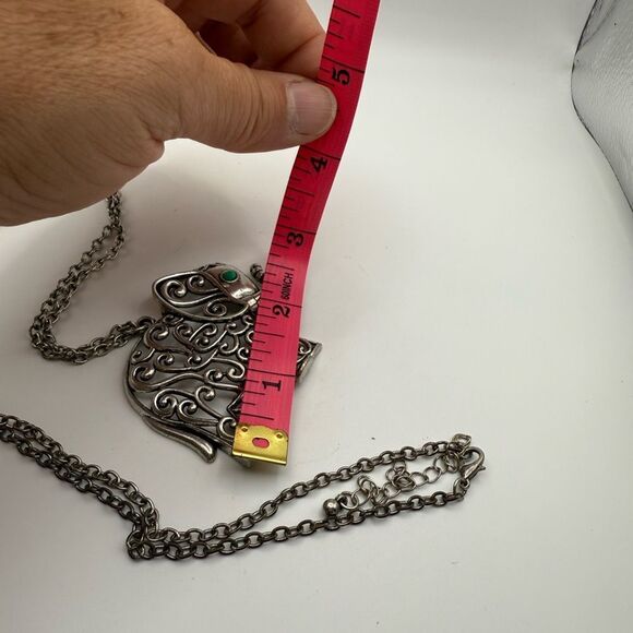 Large Silver Tone Filigree Elephant Pendant Chain Necklace Jewelry Animal - Picture 5 of 6